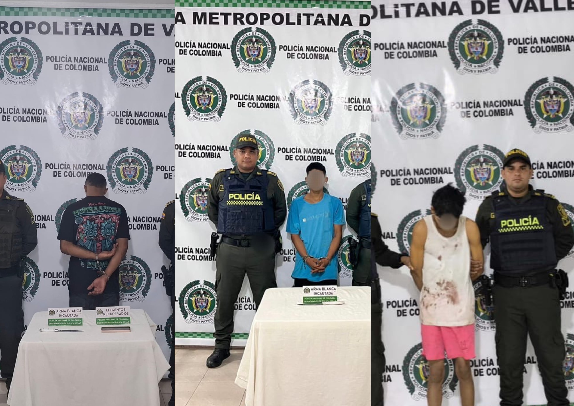 Capturan a tres hombres en Valledupar por delitos de hurto, violencia contra patrullero y daños en IPS