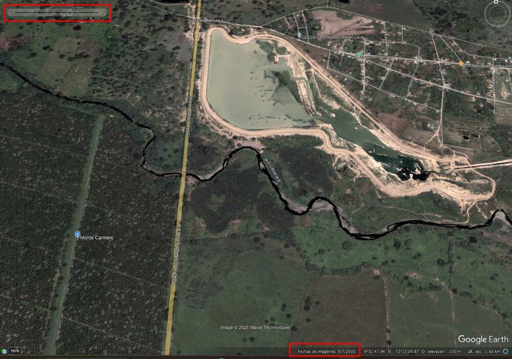 Tramo del río Casacará en Llerasca tras la actividad de extracción minera, donde se observan impactos visibles como la alteración del cauce, erosión en las riberas y pérdida de vegetación, generando preocupación entre las comunidades afrodescendientes, indígenas y campesinas.