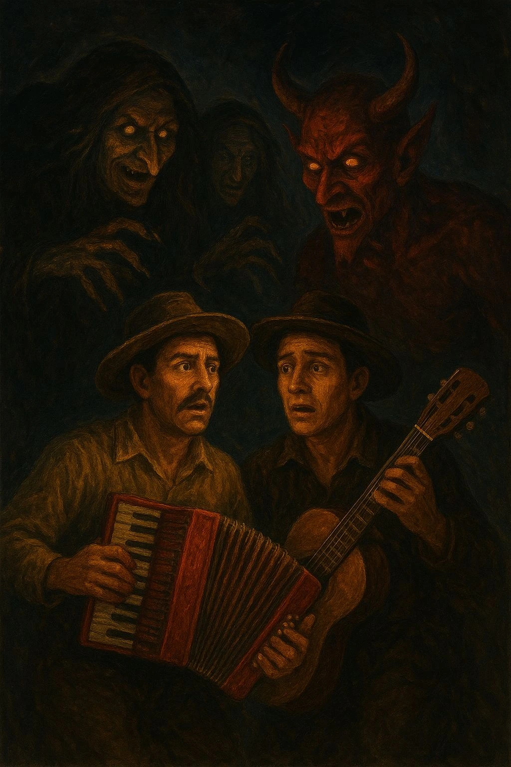 Representación artística del imaginario sobrenatural en el folclor vallenato. Foto: Ilustración generada por inteligencia artificial.