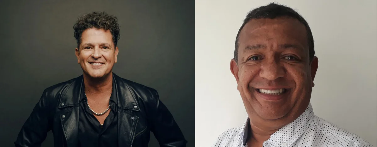 Cantante Carlos Vives y el locutor Álvaro Álvarez. FOTO: NATALIA GW/REDES SOCIALES.