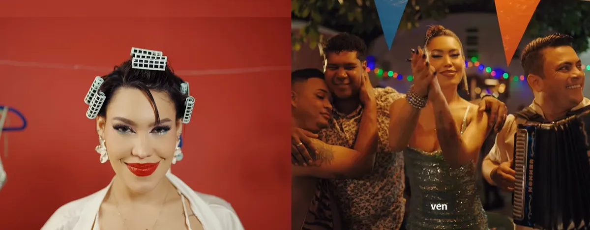 El video de 'Ojo Compadre' de Ana del Castillo fue grabado en el barrio Sicarare con la colaboración de influencers y actores locales. FOTO: CAPTURA VIDEO YOUTUBE.