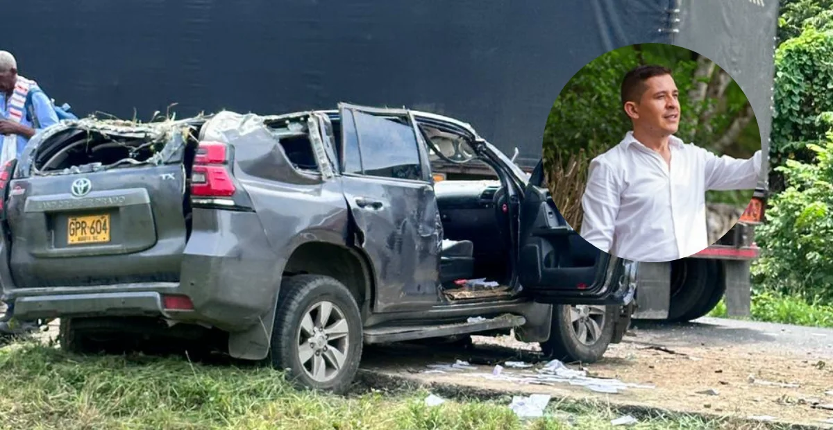 La camioneta de la UNP terminó volcada a un costado de la vía San Alberto–La Mata, en jurisdicción de Aguachica. Foto: cortesía.