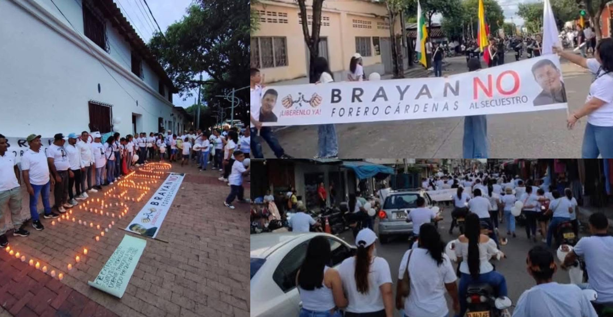 Familiares y comunidad de Aguachica realizaron una velatón para exigir la liberación de Brayan Forero, secuestrado hace seis meses. Foto: cortesía.