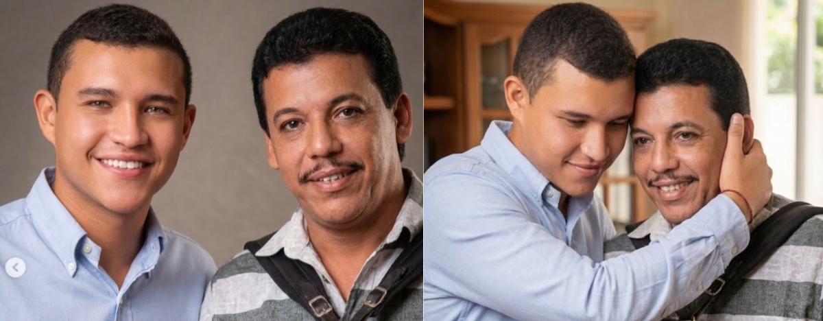 Juancho Rois Jr. junto a su papá en una imagen creada con IA. FOTO: REDES SOCIALES.