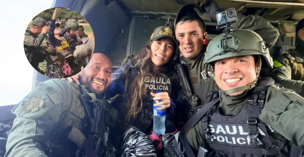 Autoridades trasladaron a Yennis Salazar Zabaleta a la estación de Policía de Aguachica, donde se reencontró con su familia y recibe valoración médica. Foto: Policía.