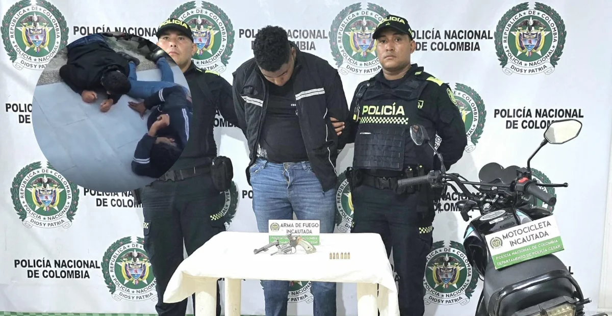 Los capturados fueron identificados como Jorge Eliecer Robles Martínez, de 20 años, y Juan Sebastián Alemán Cuadrado, de 25 años. Foto: Policía.
