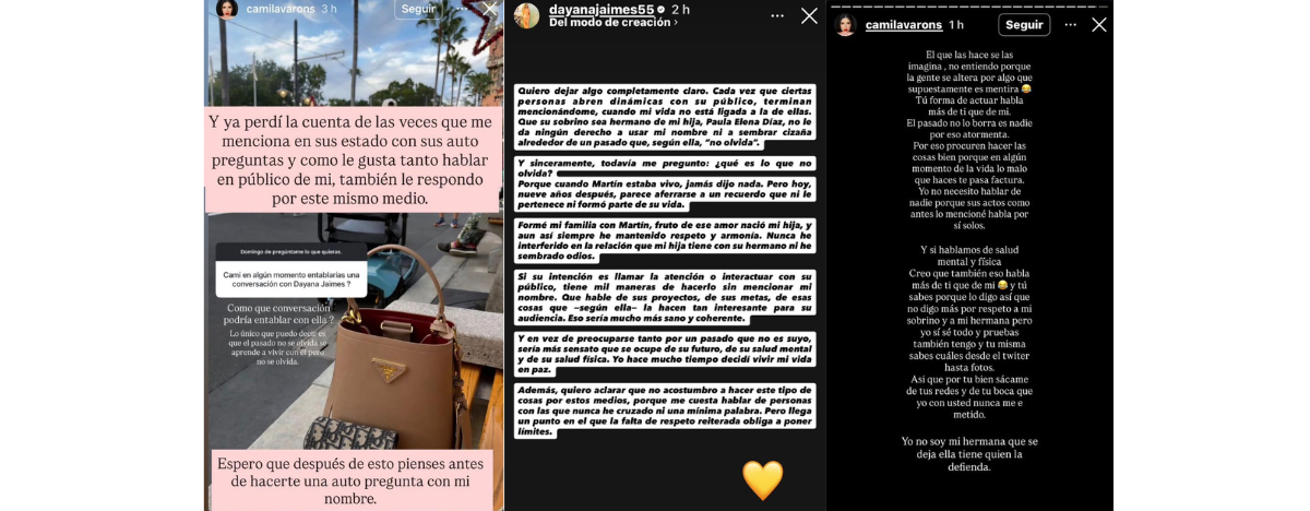 Estas son las publicaciones entre Camila Varón y Dayana Jaimes. FOTO: REDES SOCIALES. 