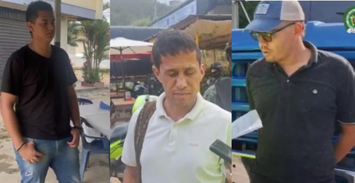 Los detenidos fueron identificados como Fredy Eduardo Barbosa Salazar y Daniel Celis Sepúlveda y Uriel Carreño Montejo. Foto: Fiscalía.
