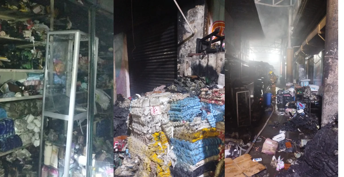 Pie de foto El Cuerpo de Bomberos Voluntarios de Valledupar atendió la emergencia evitando que el incendio se propagara a otros locales del Mercado Público. Foto: cortesía.