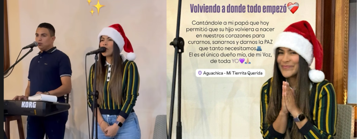 Karen Lizarazo cantó en la novena del 24 de diciembre en Aguachica. FOTO: REDES SOCIALES.