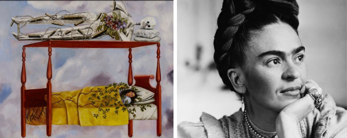 1.‘El sueño (la cama, 1940)’ de Frida Kahlo, vendida recientemente en más de 54,6 millones de dólares, uno de los cuadros subastados más caros de una mujer artista. 2. Frida Kahlo, icono del arte mexicano y símbolo de la fuerza femenina en la cultura latinoamericana.