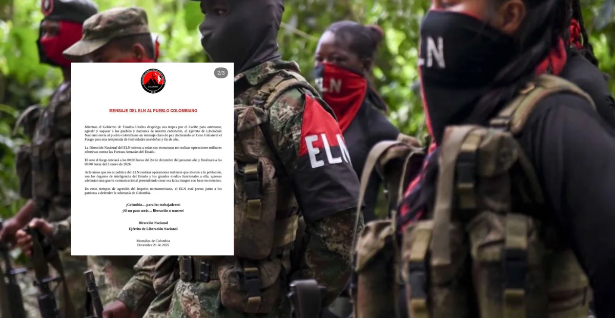 (ELN) informó este domingo la declaratoria de un cese al fuego unilateral con motivo de las festividades de Navidad y fin de año. Foto: cortesía.