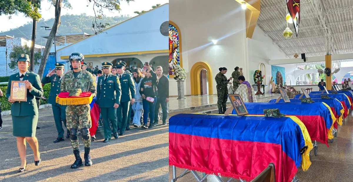 Con honores militares, el Ejército Nacional despidió en Bucaramanga a los siete soldados asesinados en ataque del ELN en Aguachica. Foto: Ejército.