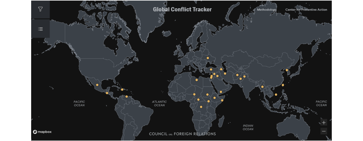 Global Conflict Tracker – Mapa. Fuente: Tomado del Council on Foreign Relations.