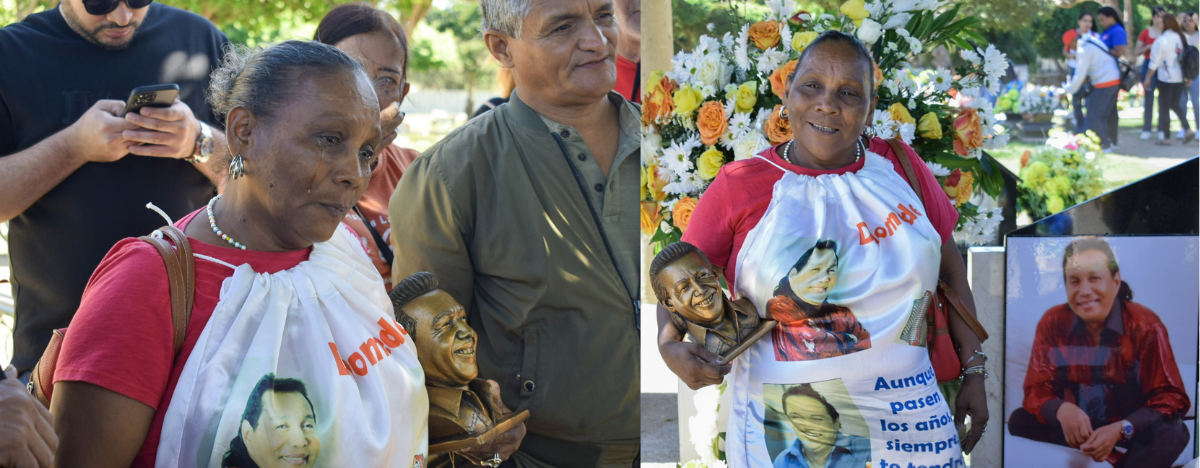  Eneida Cuadro llegó al cementerio con un busto de Diomedes Díaz. Entre lágrimas recordó su legado.  FOTO: SAID ARMENTA.