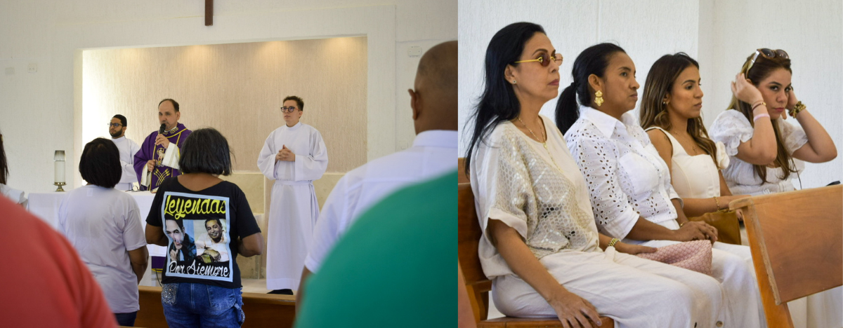 A la eucaristía por el aniversario de Diomedes Díaz asistieron familiares y seguidores con camisetas alusivas al cantante.  FOTO: SAID ARMENTA.