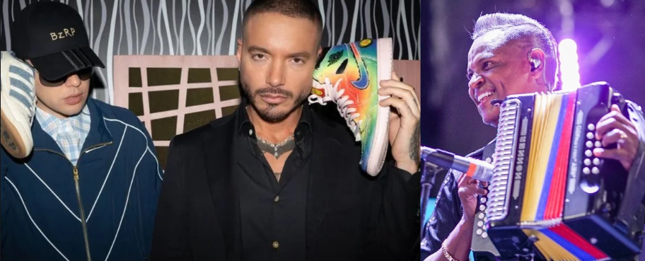 El productor argentino Bizarrap, el antioqueño J Balvin y el cantautor vallenato Omar Geles.