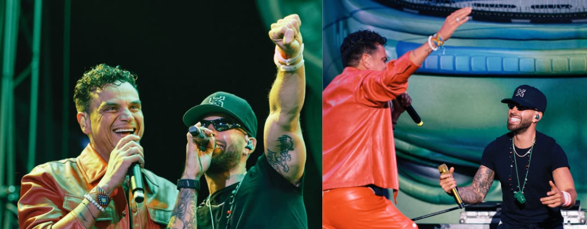 Silvestre Dangond y Feid en la celebración de velitas en Medellín. FOTO: REDES SOCIALES.