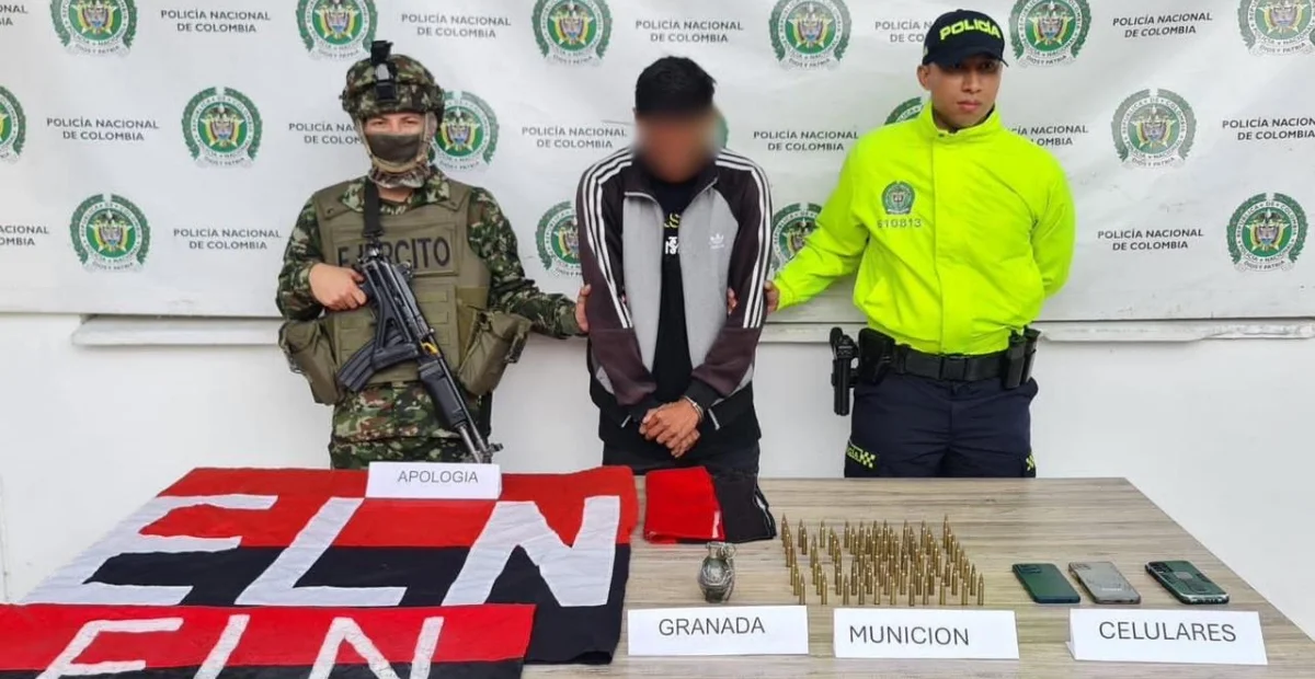 Material de guerra incautado durante el allanamiento en Aguachica, donde fue capturado alias ‘Ismael’, presunto integrante de la red de apoyo del ELN. Foto: Policía.