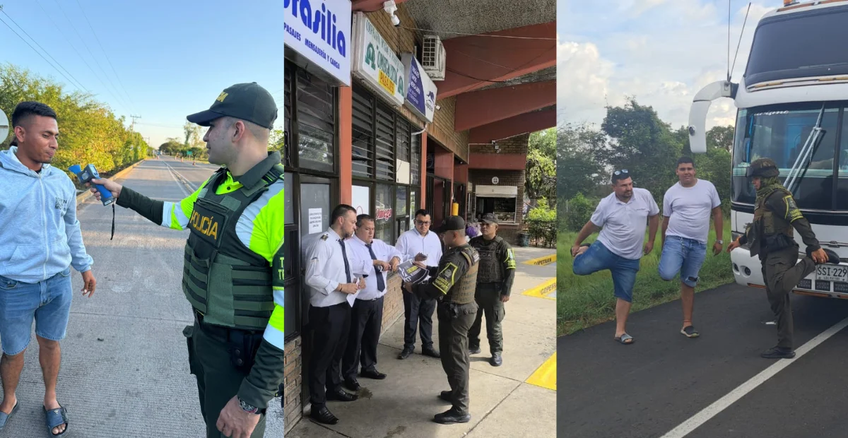 Uniformados de Tránsito y Transporte refuerzan los controles en los corredores viales del Cesar durante el puente festivo de Reyes. Foto: Policía.