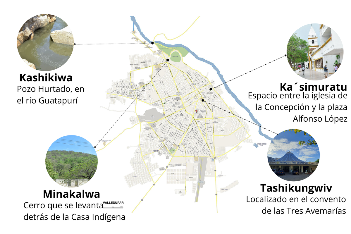 Infográfico elaborado a partir del mapa oficial del IGAC que ubica los sitios sagrados de la Línea Negra dentro del área urbana y rural de Valledupar, mostrando su relación con ríos, vías y barrios del municipio.EL PILÓN