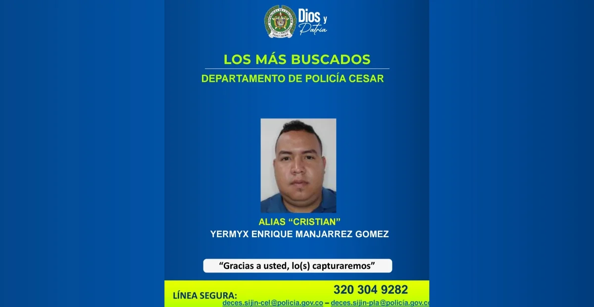Yermyx Enríque Manjarrés Gómez, de 27 años, alias ‘Cristian’, había sido incluido en el cartel de los más buscados. Foto: cortesía.