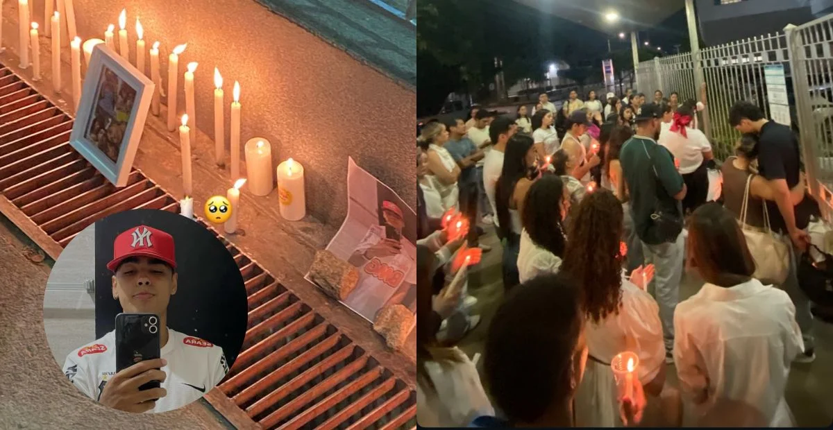 Familiares y amigos realizaron una velatón a las afueras de clínica Alta Complejidad por la recuperación de Marlon Steven Abril Ortega. Foto: cortesía.