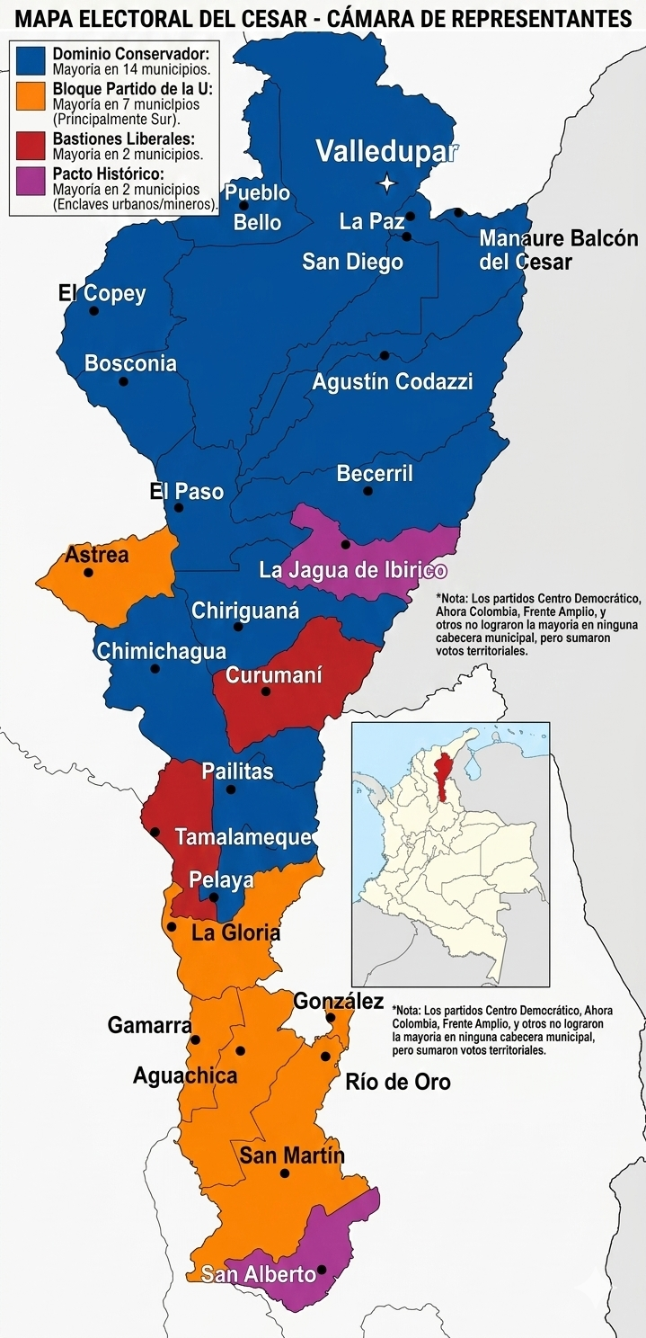 Mapa electoral del Cesar para la Cámara de Representantes en las elecciones de 2026
