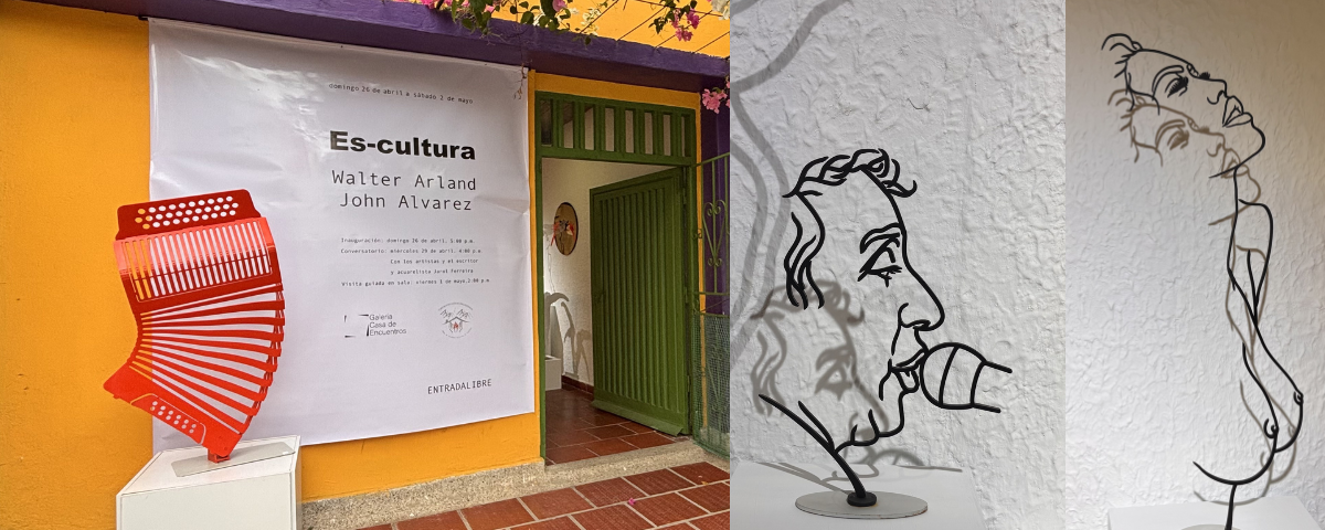 Esculturas de Ana del Castillo y Diomedes Díaz jugando con la luz y las sombras en la sala de Casa de Encuentros, una de las paradas artísticas del circuito alterno al Festival Vallenato. Foto: EL PILÓN