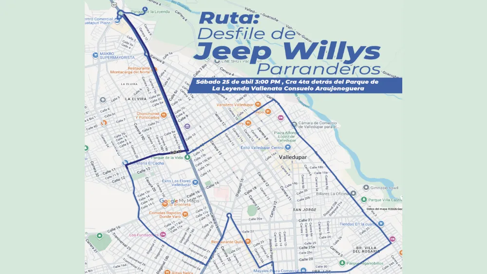 Esta será la ruta del desfile de Jeep Willys Parranderos.