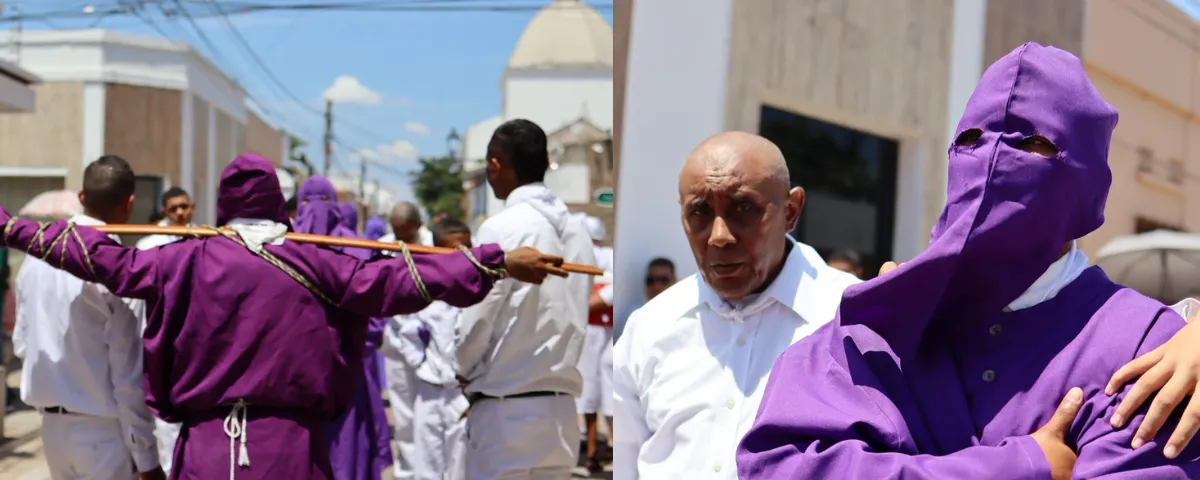 Nazarenos penitentes recorren la calle 15 en un acto de fe y sacrificio durante el Jueves Santo
