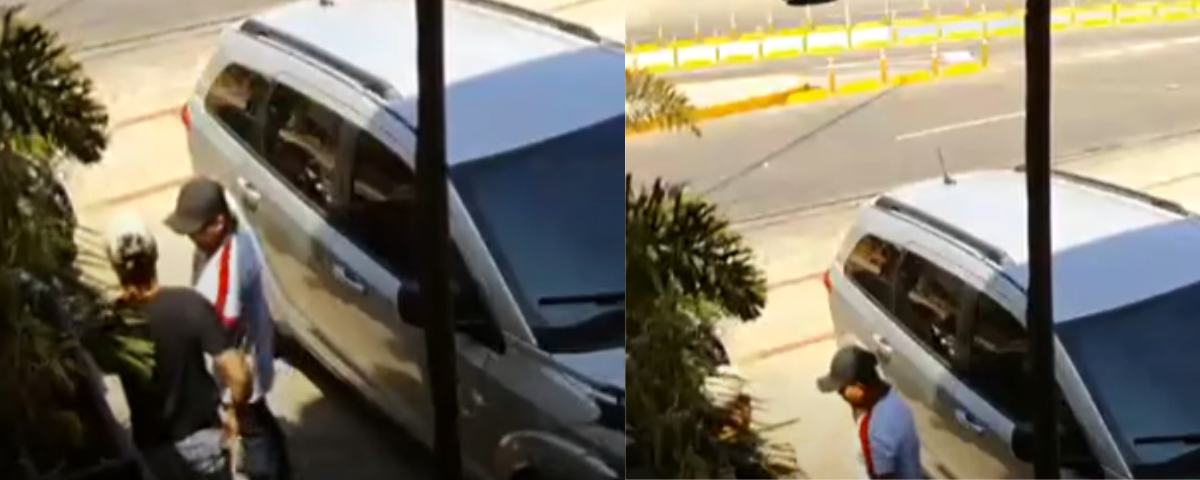 Las cámaras de seguridad del restaurante registraron el momento exacto en que los presuntos delincuentes ingresan y ejecutan el asalto.