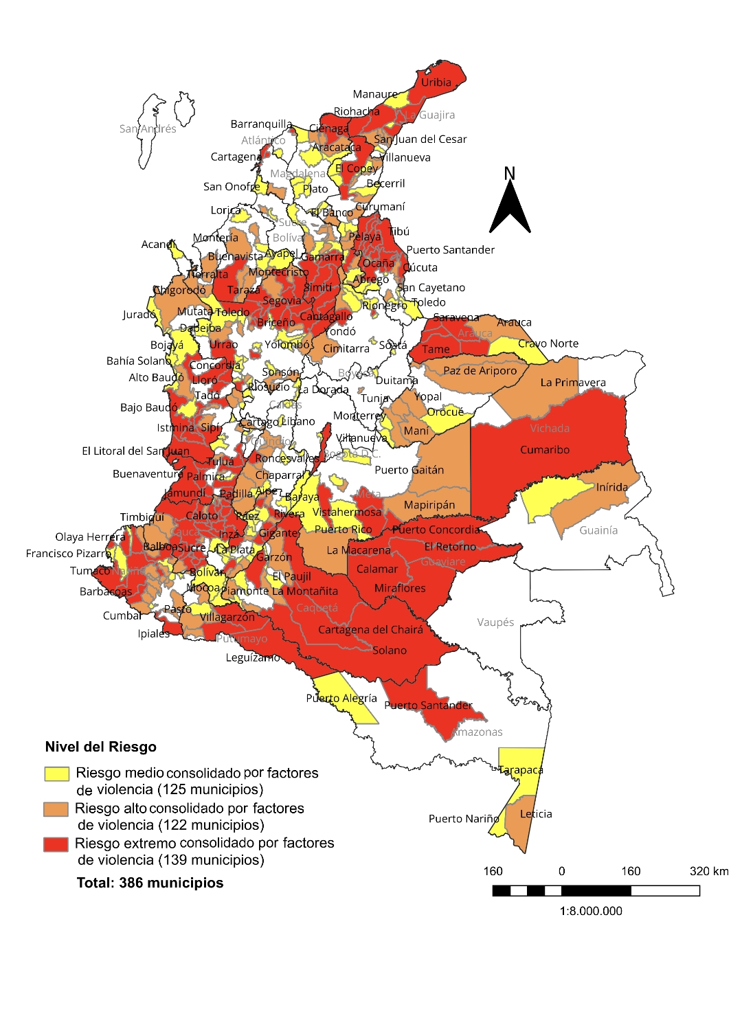 Mapa de riesgo electoral. Gráfico: MOE.