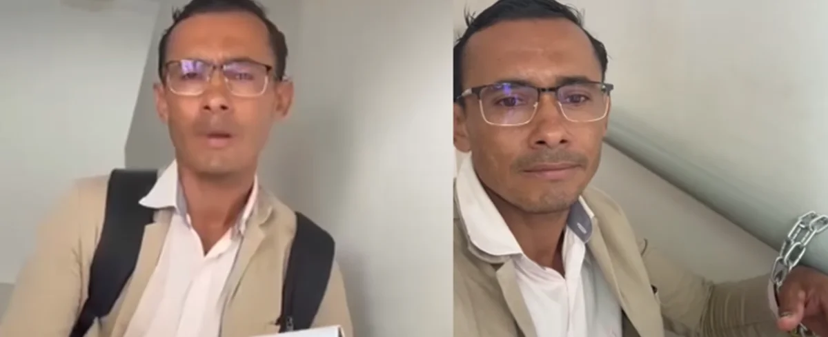 Cliente que se encadenó en Bancolombia.