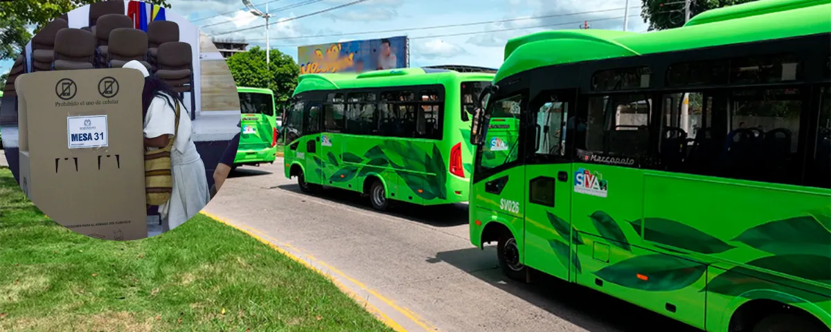 Votantes abordando un bus del SIVA en Valledupar durante la jornada electoral