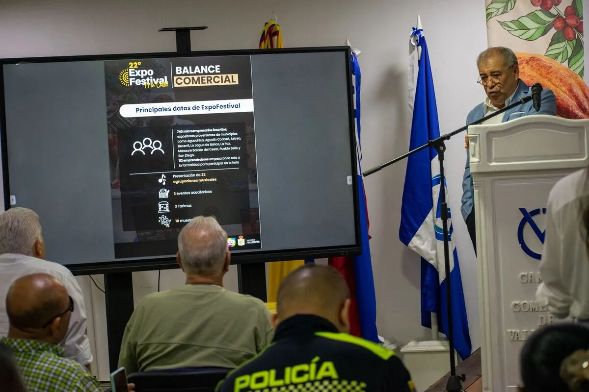 José Luis Urón Márquez, presidente ejecutivo de la Cámara de Comercio de Valledupar para el Valle del Río Cesar, durante la rendición de cuentas del Festival Vallenato y Expofestival 2026. Foto: Said Armenta.