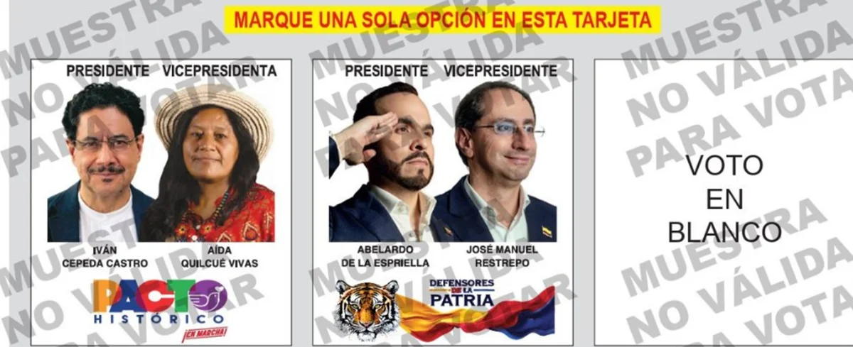 Tarjetón electoral de segunda vuelta presidencial.