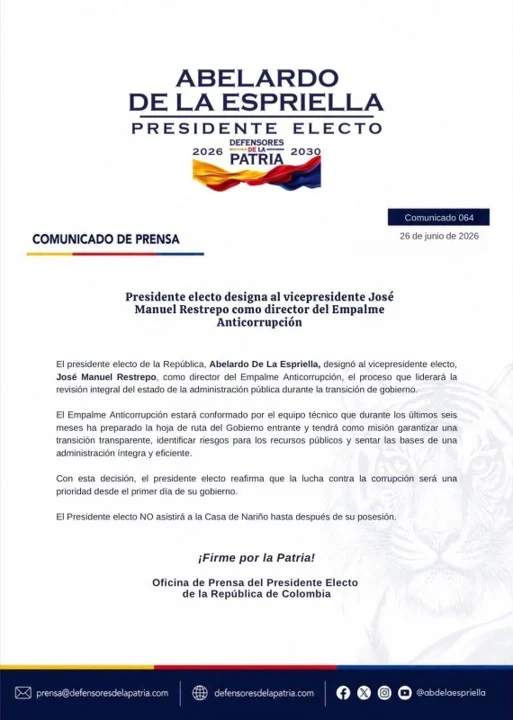 Boletín de prensa de Abelardo de la Espriella.