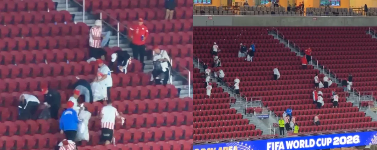 Hinchas de Paraguay recogiendo la basura luego del partido. FOTO: referencia