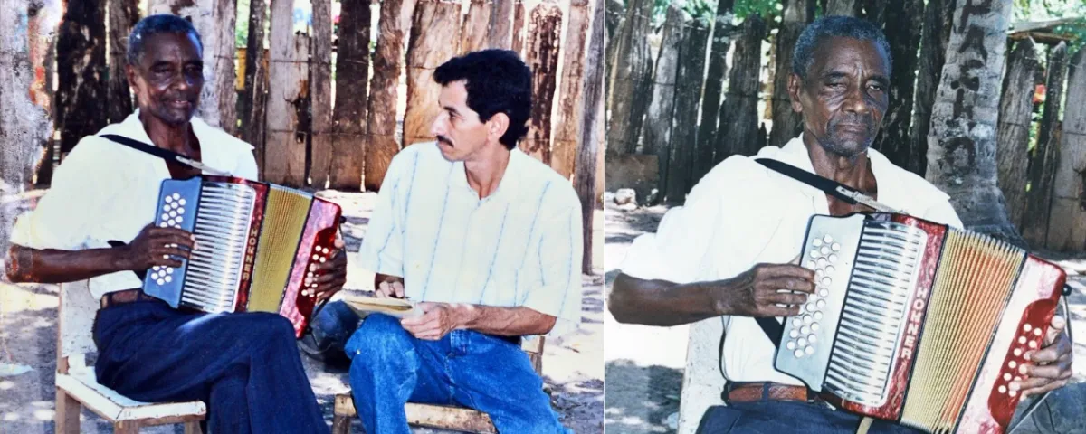 El juglar Samuel Martínez en entrevista con el periodista Juan Rincón Vanegas (derecha). Samuel Martínez Muñoz, libró muchas batallas en el campo musical (Izquierda).