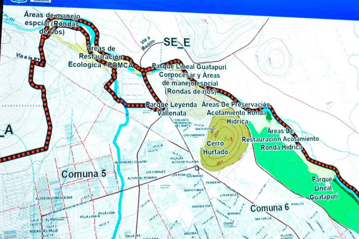 Mapa del balneario Hurtado y su ronda hídrica, sector que será intervenido por la Alcaldía de Valledupar. Foto: Said Armenta.