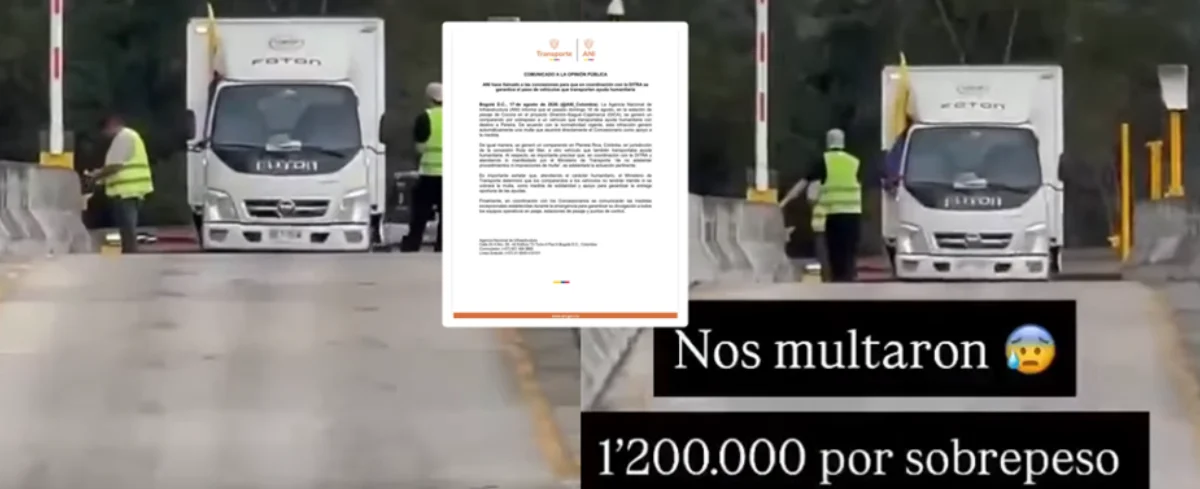 Conductor que fue multado por sobrepeso de ayudas humanitarias.