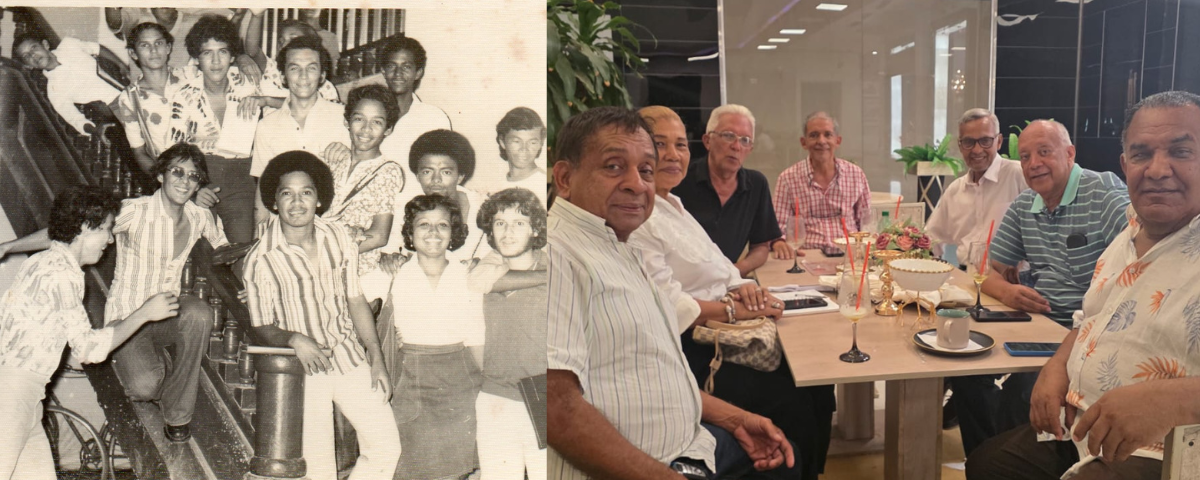 Integrantes de la promoción L76 durante su época de estudiantes en el Colegio Nacional Loperena, en Valledupar. La fotografía conserva la memoria de una generación que marcó una época.