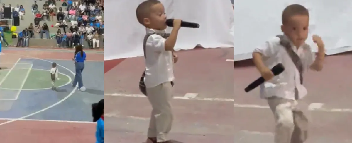 Niño cantando 'Matildelina' en su colegio.