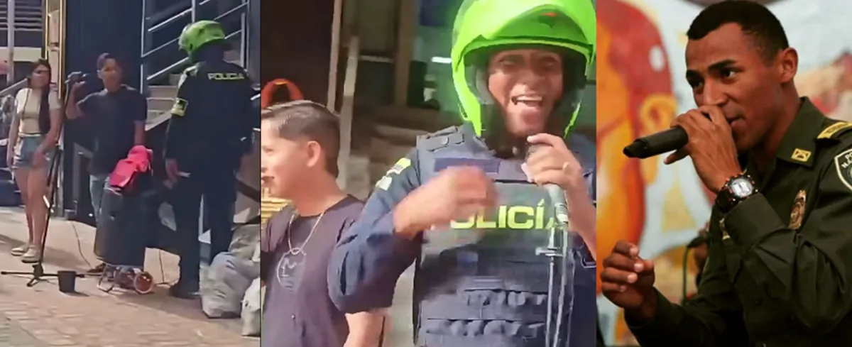 Policía que cantó con artista callejero en Pereira.