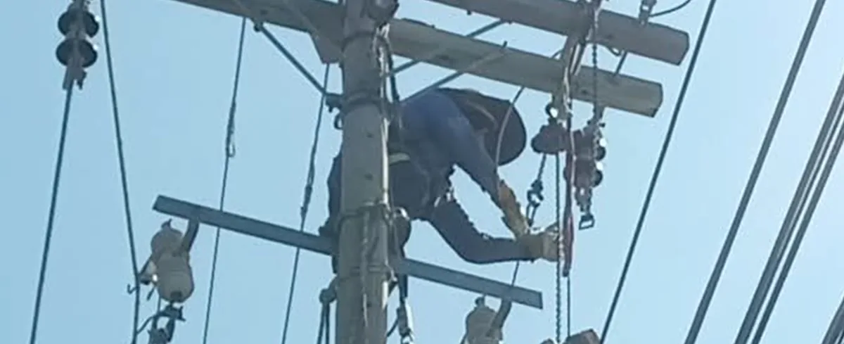 Operario de Energua haciendo trabajos en redes eléctricas.