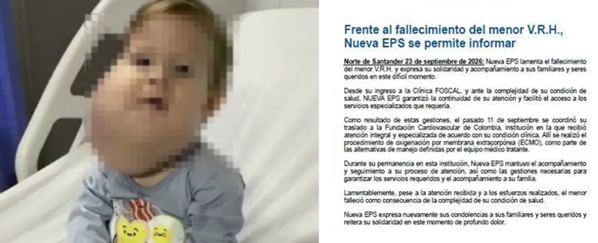 Nueva EPS se pronunció tras la muerte de Valentino, niño que enfrentaba una grave condición de salud