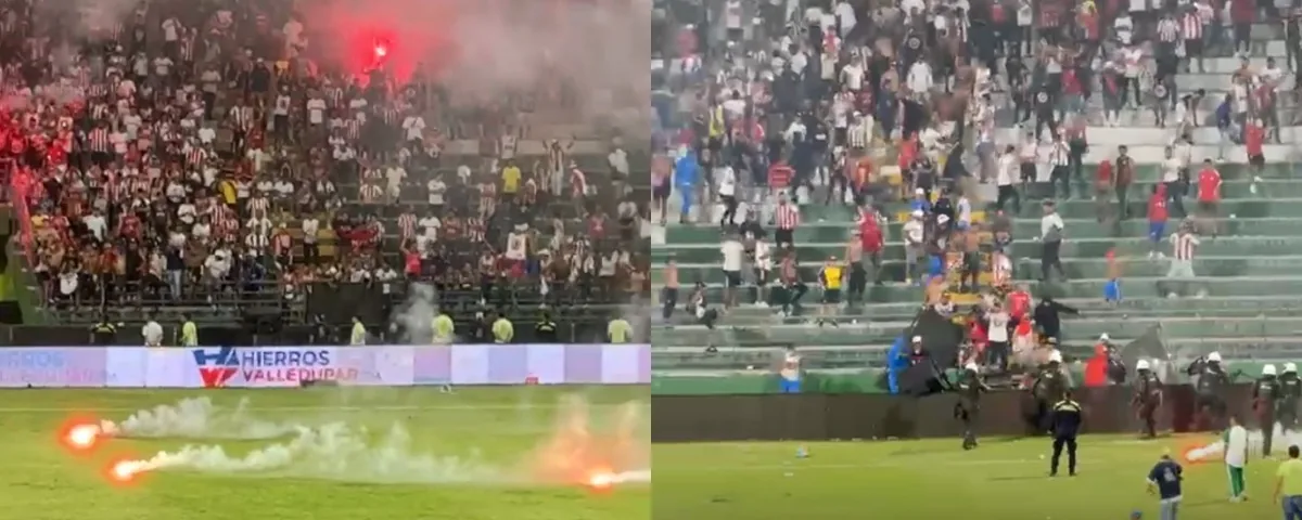 Bengalas, enfrentamientos y una evacuación de emergencia: así salió la hinchada del Junior de Valledupar